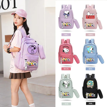 2pcs Snoopy Backpack Set Pencil Case Girl School Bag Leisure Mochila Teens Boy Cute Travel Bags Hot Student Back To School Gifts