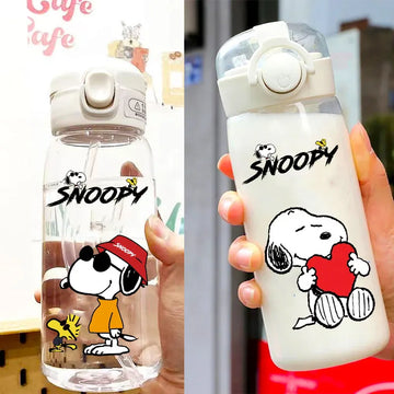 Snoopy Straw Water Cup Portable Plastic 600/400ML Transparent Outdoor Large Capacity Sport Cute Water Bottle
