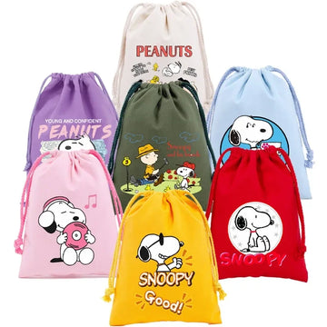 Snoopy Drawstring Pockets Cute Small Gifts Bags Cartoon Anime Graphic Print Portable Holds Jewelry Storage Bag Xmas Gift Wrap