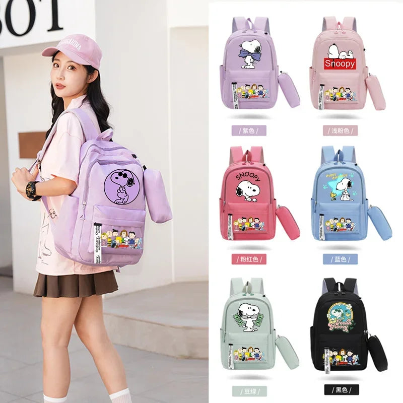 2pcs Snoopy Backpack Set Pencil Case Girl School Bag Leisure Mochila Teens Boy Cute Travel Bags Hot Student Back To School Gifts