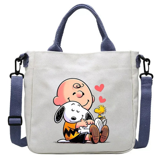 Snoopy Cartoon Cute Print Canvas Totes Bag Large Capacity One Shoulder Package Girl Crossbody Bags Student Carrying Satchel Gift