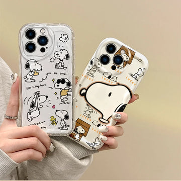 Fashion Cute Cartoon Snoopy Phone Case For iPhone 16 Pro Max Case 15 14 13 12 11 8 7 Pro X XR XS Max Dustproof Shockproof Cover
