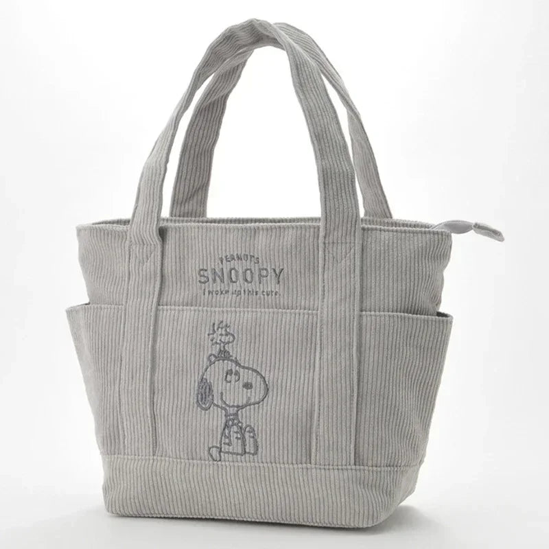 Snoopy  Casual Hundred Students Large Capacity Handbag Zipper Shoulder Corduroy Tote   Bag