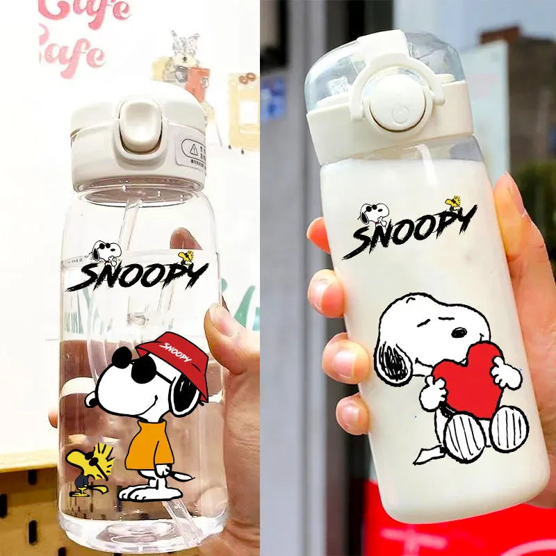 Snoopy Straw Water Cup Portable Plastic 600/400ML  Transparent Outdoor Large Capacity Sport Cute Water Bottle