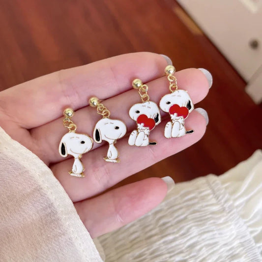 Snoopy Cartoon Earrings – Simple Creative Metal Ear Accessories for Girls