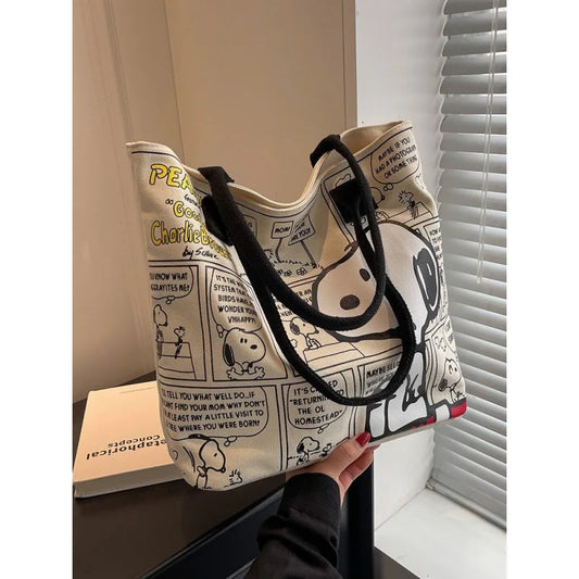 Snoopy  Canvas Bag  High Capacity  Fashion  Handbag Versatile One Shoulder Tote Bag for Girls and Women