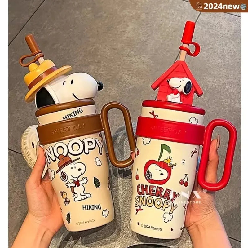 Snoopy Cartoon Thermos – 800ml Straw Water Bottle for Office, School & Outdoor Use