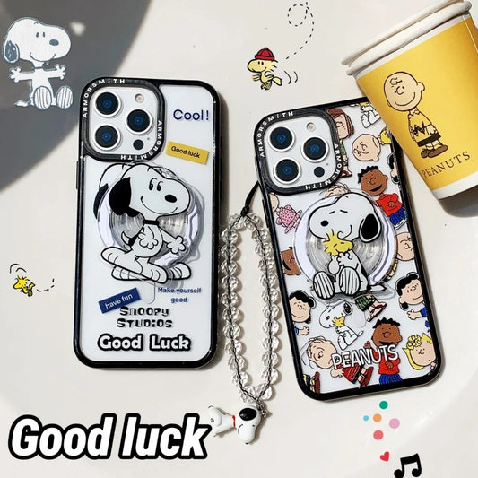 Anime Cartoon Cute Snoopy Snoopy Family Collection Phone Case For iPhone16 15 14 13 12 11ProMAX with Magnetic Stand Shockproof
