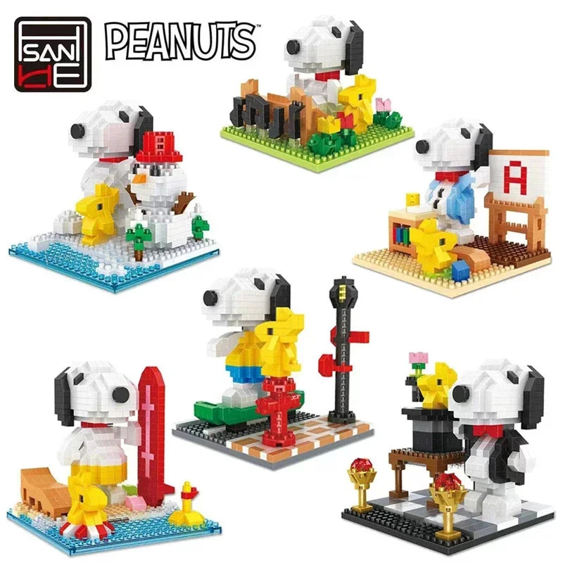 Snoopy  Building Blocks Street  Character Scene Model Bricks Desktop Decoration Children DIY Toys
