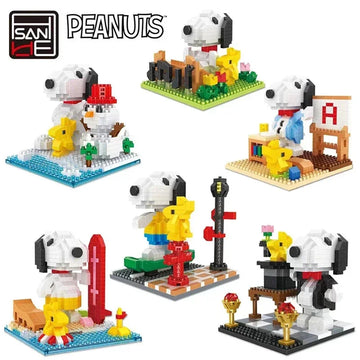 Snoopy  Building Blocks Street  Character Scene Model Bricks Desktop Decoration Children DIY Toys