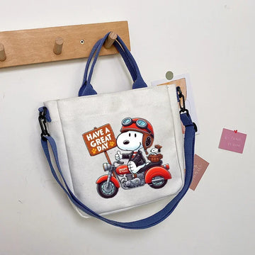 Snoopy Cartoon Cute Print Canvas Totes Bag Large Capacity One Shoulder Package Girl Crossbody Bags Student Carrying Satchel Gift