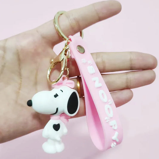 Snoopy Anime Keychain Cute Pendant Cartoon Woodstock Charlie Brown Pilot Bowknot Hat Boy and Girl Couple Gift Kawaii