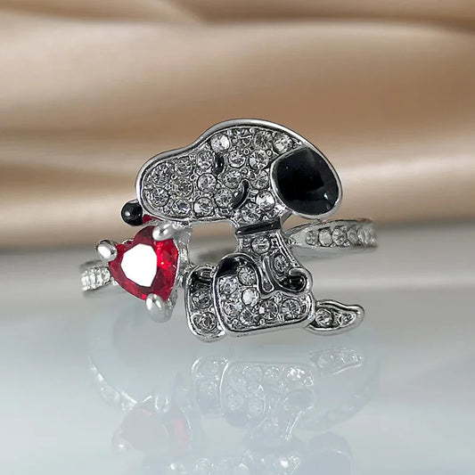 Snoopy Ring  Women Child Girl High Quality  Crystal Zircon Ring Red Jewelry