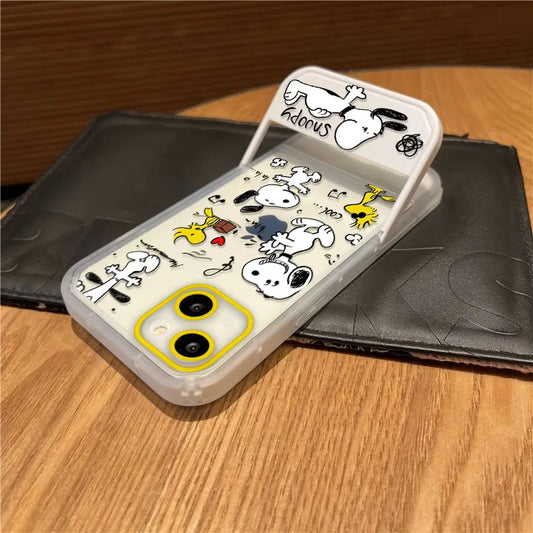 Snoopy Phone Case with Stand – Cute Transparent Cover for iPhone 16 15 14 13 12 11 & More