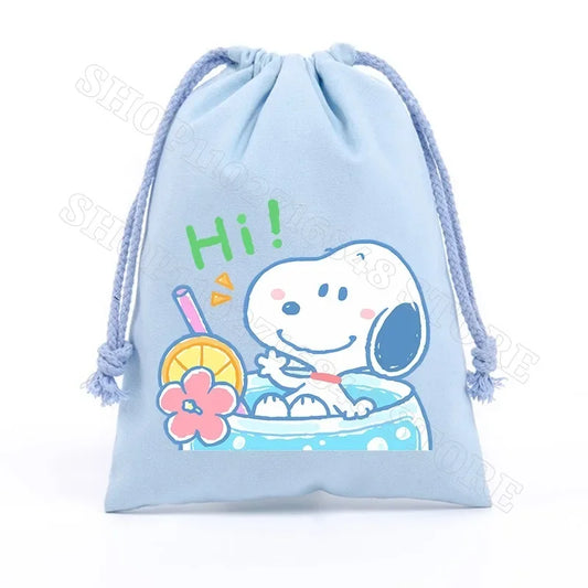 Snoopy Drawstring Pockets Cute Small Gifts Bags Cartoon Anime Graphic Print Portable Holds Jewelry Storage Bag Xmas Gift Wrap