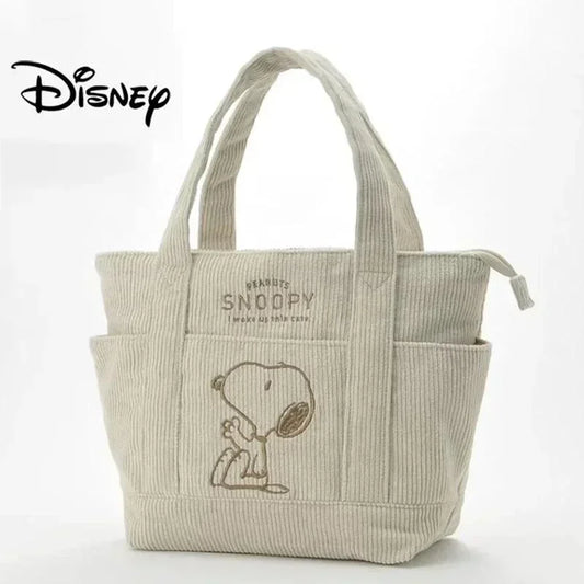 Snoopy  Casual Hundred Students Large Capacity Handbag Zipper Shoulder Corduroy Tote   Bag