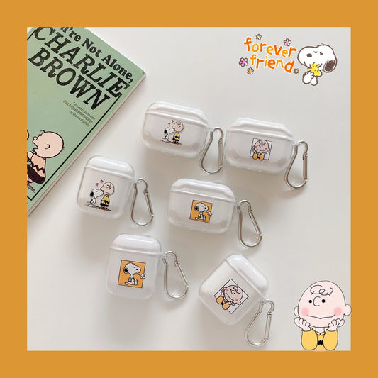 Cute Snoopy Charlie Brown Earphone Case For AirPods 1 2 3 Pro 2021 Wireless Bluetooth Headset Protective Clear Soft TPU Cover