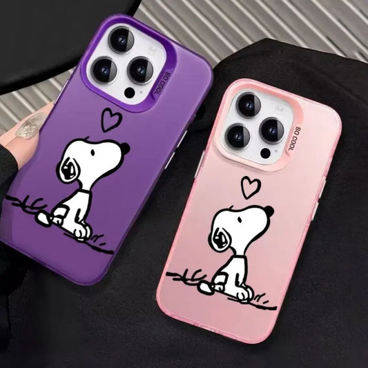 Love Heart Snoopy Phone Case For IPhone 11 12 13 14 15 16 Pro Max Plus 12 13 Mini XR X XS Max 7 8 Plus 16E Laser IMD Cover