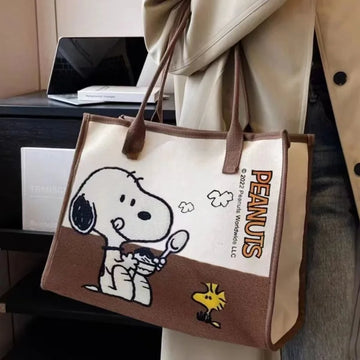 Cute Large Capacity Canvas Bag Kawaii Cartoon Character Snoopy Casual Printed Handbag Versatile Storage Bag Girl Birthday Gift