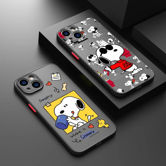Snoopy For Apple iPhone 15 14 13 12 11 mini Pro Max  Frosted Translucent Phone Case