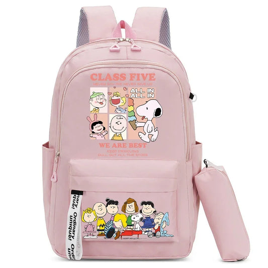 2pcs Snoopy Backpack Set Pencil Case Girl School Bag Leisure Mochila Teens Boy Cute Travel Bags Hot Student Back To School Gifts