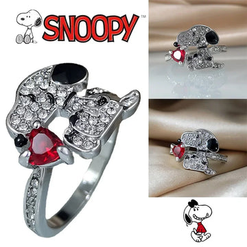 Snoopy Ring  Women Child Girl High Quality  Crystal Zircon Ring Red Jewelry