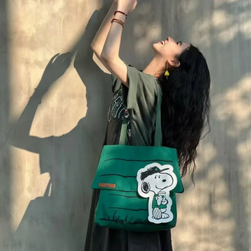 New Snoopy Large Capacity Print Casual Lazy Style Small Fresh Tote Bag Girls Travel Shoulder Bag